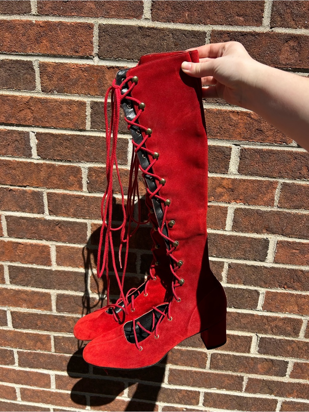 RARE 60s 70s Red Suede Lace Up Boots - Picture 2 of 16